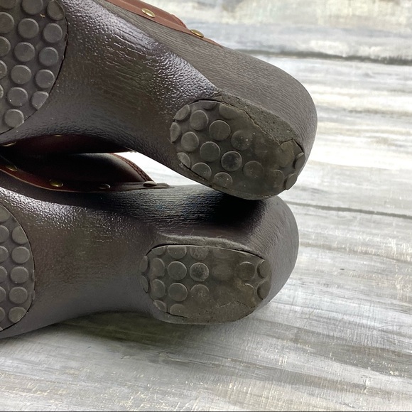 Brown Leather Clogs Cherokee “Blanche” Y2K Chunky Studded Slip-On Mules 6M - Picture 14 of 15